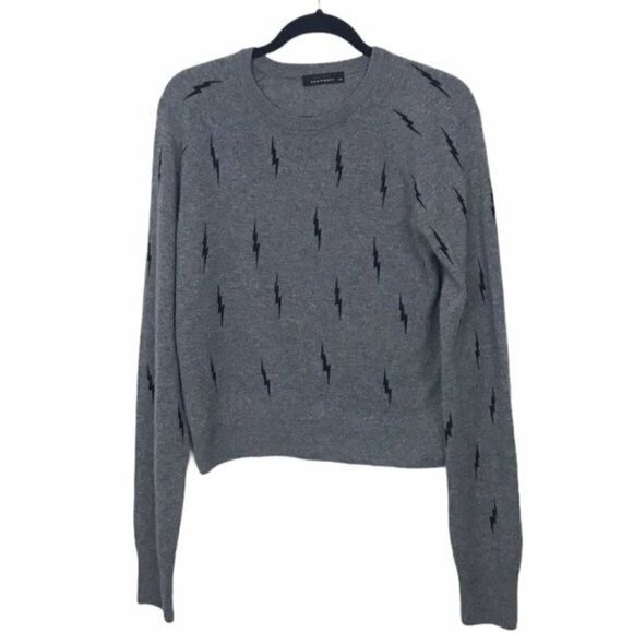 Kate Moss Equipment Gray Ryder 100% Cashmere Lightning Bolt Sweater NWT Large - Picture 2 of 11